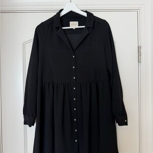 Sezane Black Button-Front Long Sleeve Dress
